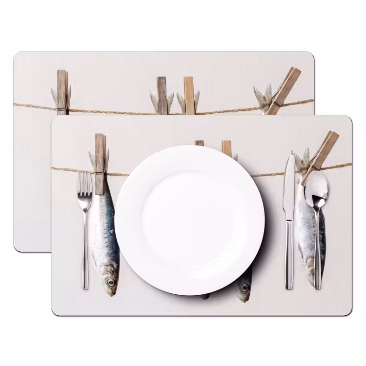 Placemat - 6 stuks - Vis - Hangend - Eten - Vis - Hangend - Eten Placemat vinyl groot