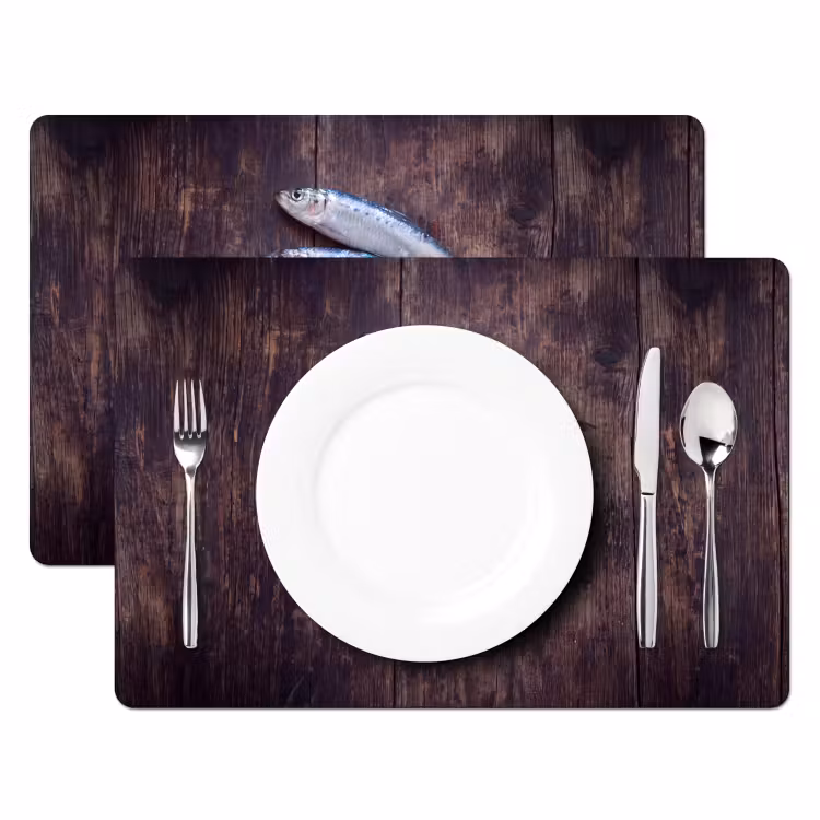 Placemat - 6 stuks - Vis - Hout - Eten - Vis - Hout - Eten Placemat vinyl groot