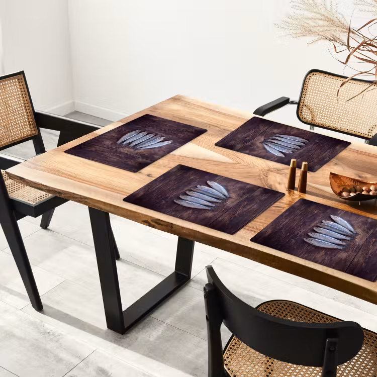 Placemat - 6 stuks - Vis - Hout - Eten - Vis - Hout - Eten Placemat vinyl groot