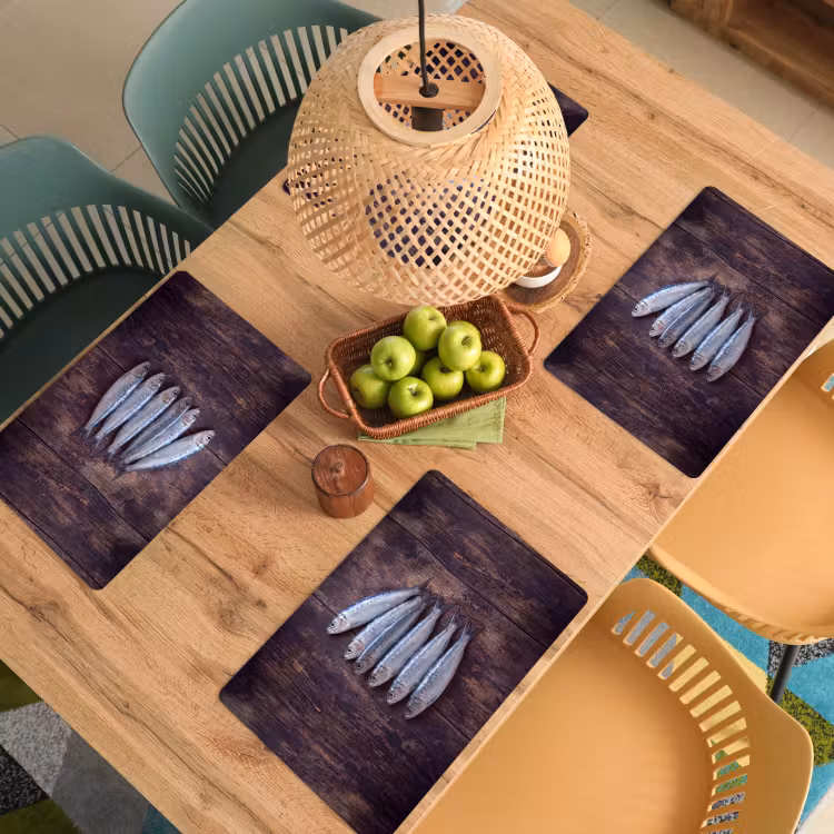 Placemat - 6 stuks - Vis - Hout - Eten - Vis - Hout - Eten Placemat vinyl groot