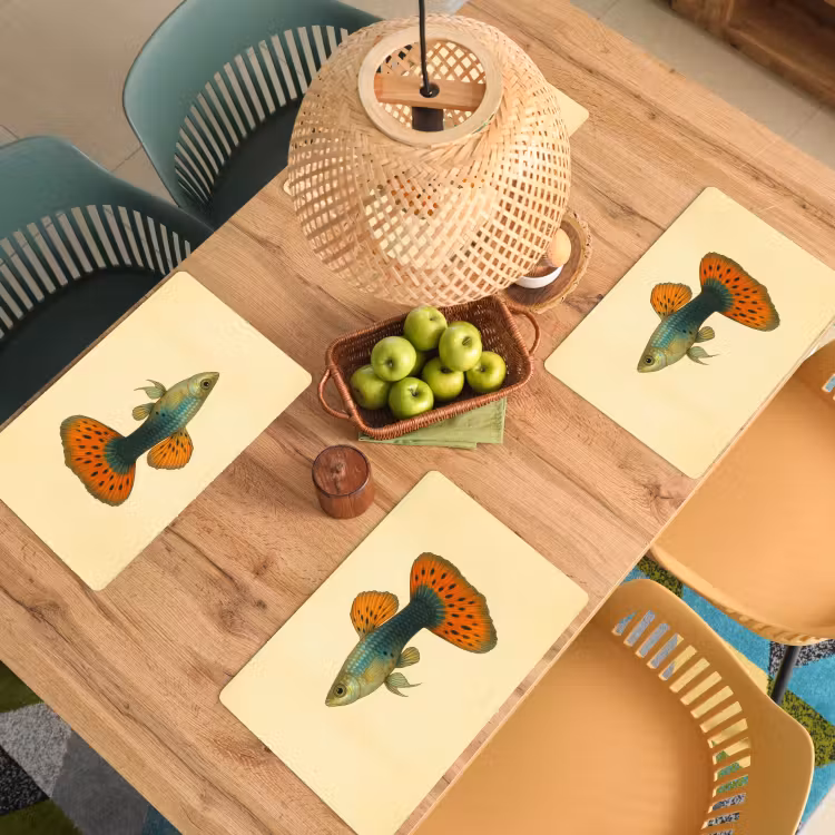 Vis - illustratie - Stippen - Oranje Placemat vinyl groot -zzsfeer5_Kitchenyeah-website