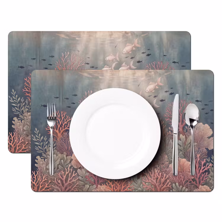 Vis - Koraal - Onderwater - Illustratie - Vintage Placemat vinyl groot -zzsfeer2_Kitchenyeah-website