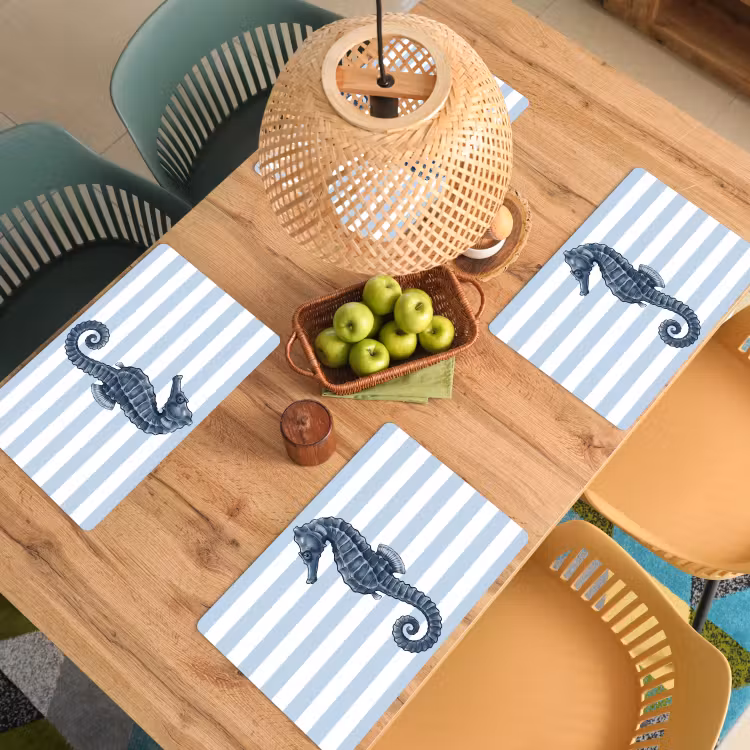Vis - Oceaan - Illustratie - Blauw - Strepen Placemat vinyl groot -zzsfeer5_Kitchenyeah-website