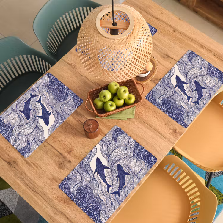 Vis - Oceaan - Lijntekening - Blauw - Dieren Placemat vinyl groot -zzsfeer5_Kitchenyeah-website