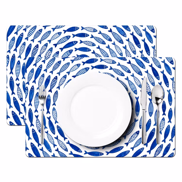 Vis - Patroon - Onderwater - Abstract - Blauw Placemat vinyl groot -zzsfeer2_Kitchenyeah-website