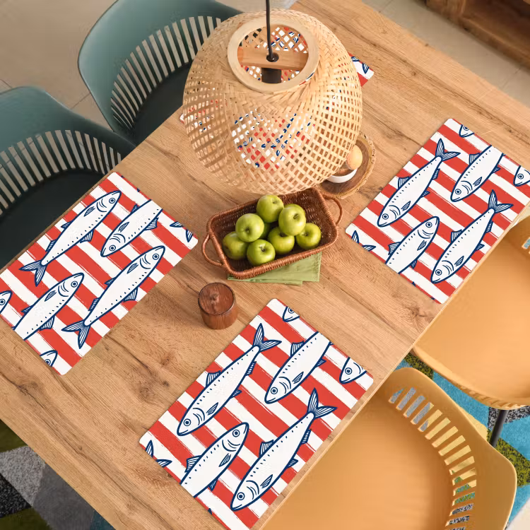 Vis - Patroon - Strepen - Illustratie - Rood Placemat vinyl groot -zzsfeer5_Kitchenyeah-website