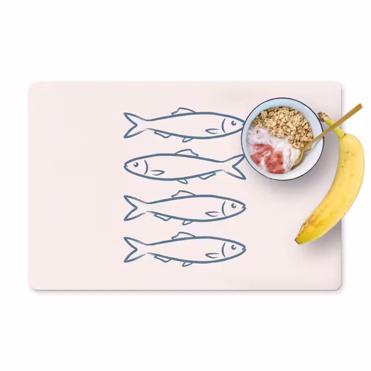 Vis - Vier - Dieren - Abstract - Blauw Placemat vinyl groot -zzzproduct_Kitchenyeah-website
