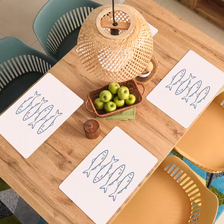 Vis - Vier - Dieren - Abstract - Blauw Placemat vinyl groot -zzsfeer5_Kitchenyeah-website