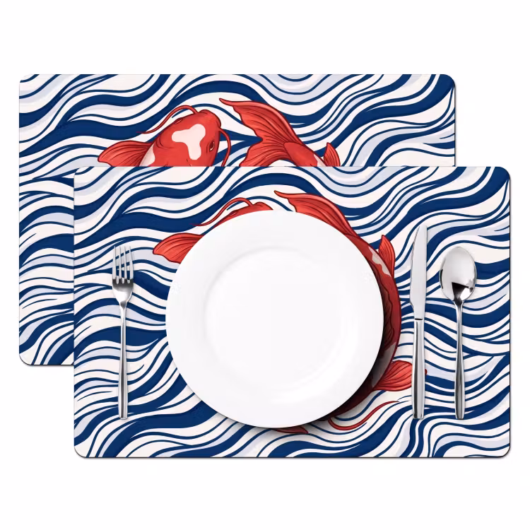 Vis - Water - Natuur - Illustratie - Rood Placemat vinyl groot -zzsfeer2_Kitchenyeah-website