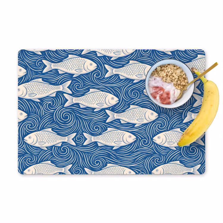 Vis - Water - Patroon - Grafisch - Blauw Placemat vinyl groot -zzzproduct_Kitchenyeah-website