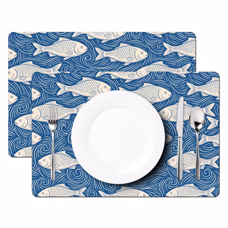 Vis - Water - Patroon - Grafisch - Blauw Placemat vinyl groot -zzsfeer2_Kitchenyeah-website