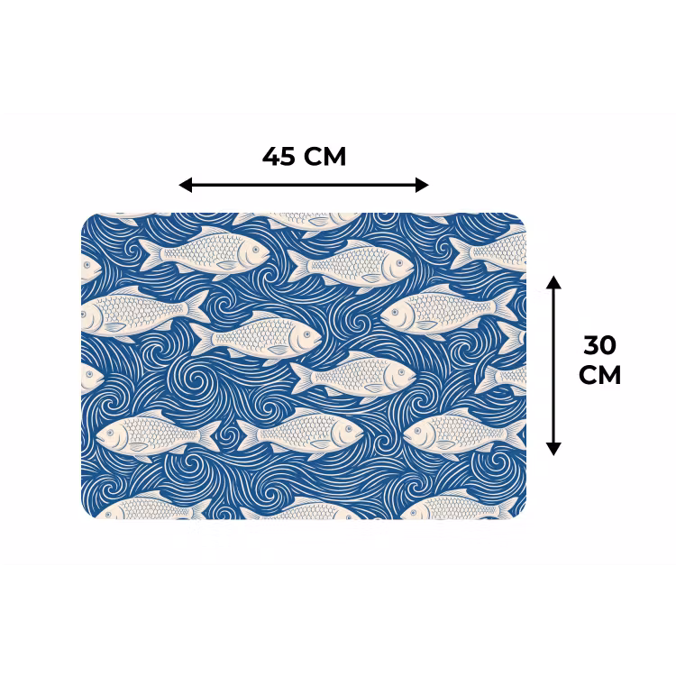 Vis - Water - Patroon - Grafisch - Blauw Placemat vinyl groot -specs