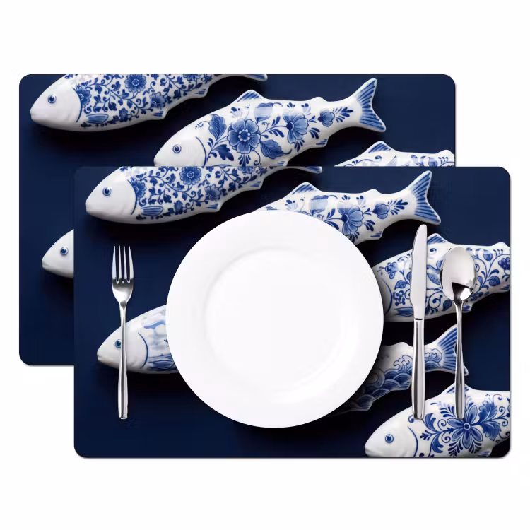 Vissen - Delfts - Blauw - Keramiek Placemat vinyl groot -zzsfeer2_Kitchenyeah-website