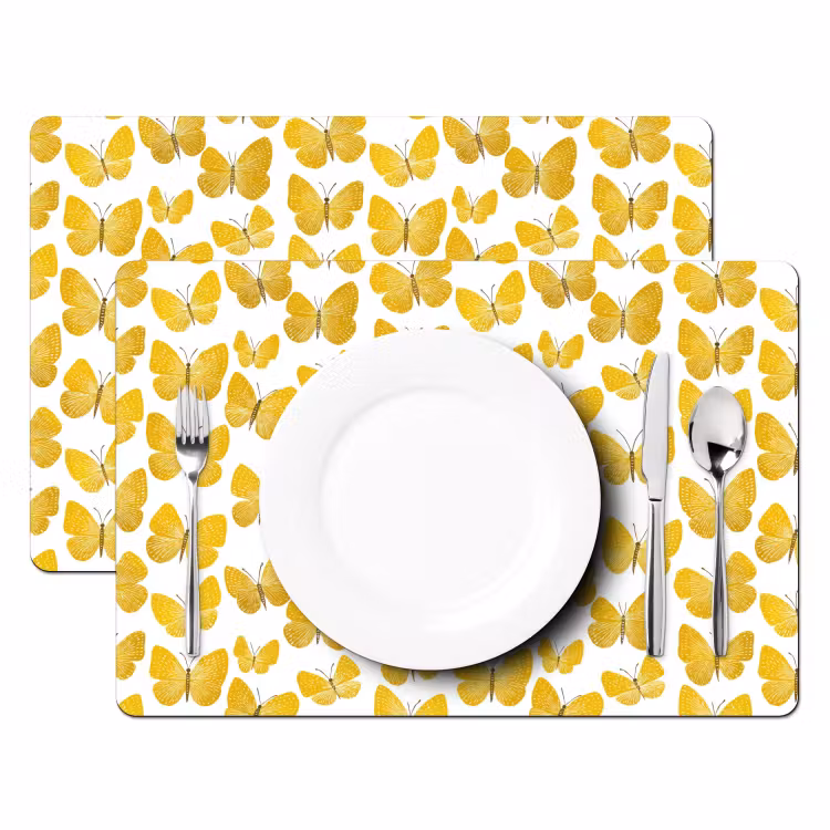 Vlinders - Botanisch - Illustratie - Geel - Wit Placemat vinyl groot 368 -zzsfeer2_Kitchenyeah-website