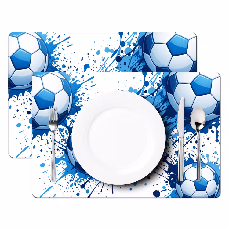 Voetballen - Verf - Sport - Blauw Placemat vinyl groot -zzsfeer2_Kitchenyeah-website