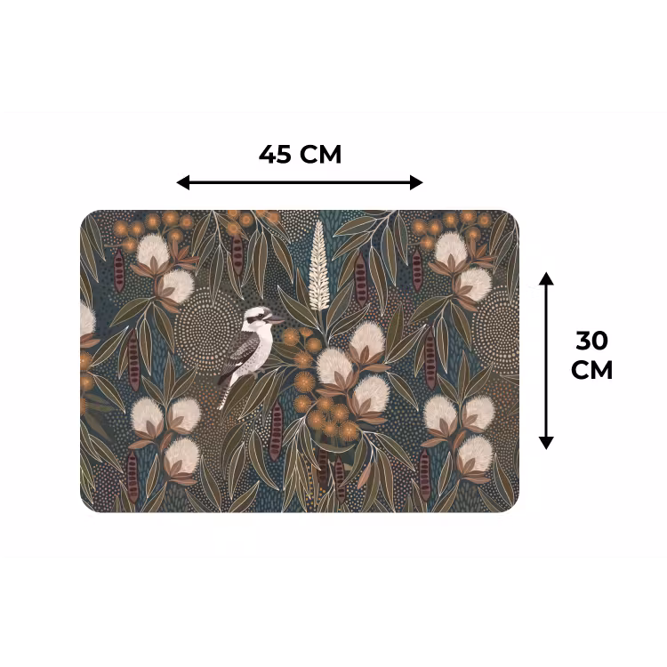 Vogel - Bladeren - Natuur - Illustratie - Groen Placemat vinyl groot -specs
