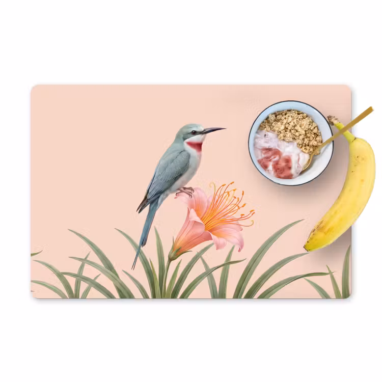 Vogel - Bloem - Natuur - Roze Placemat vinyl groot -zzzproduct_Kitchenyeah-website