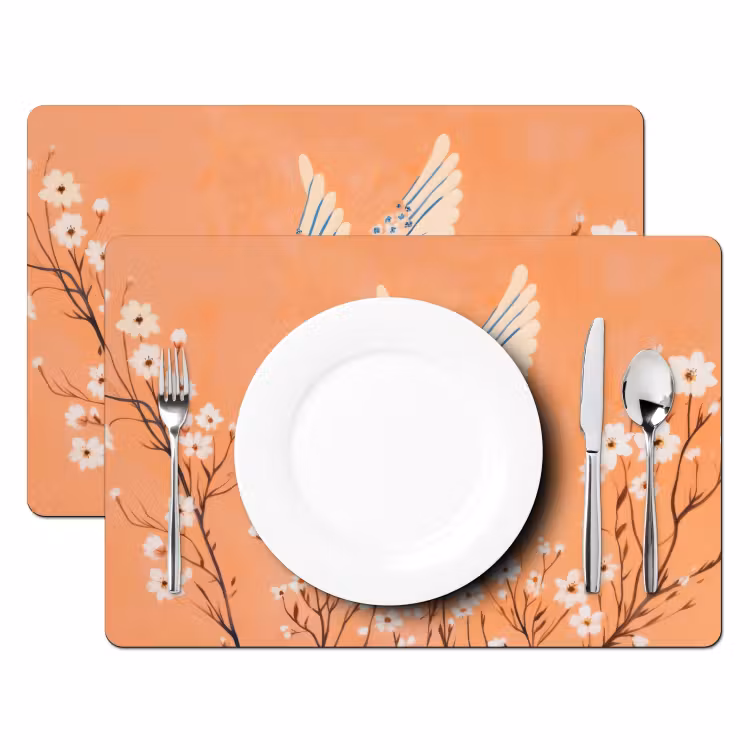 Vogel - Bloesemtakken - Warm - Kleurrijk Placemat vinyl groot -zzsfeer2_Kitchenyeah-website