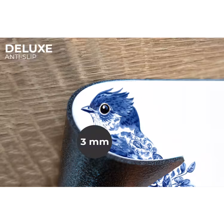 Vogel - Delfts blauw - Illustratie - Bloemen Placemat vinyl groot -closeup