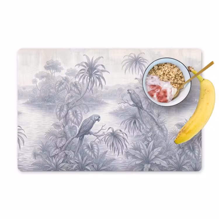 Vogel - Rivier - Tropisch - Illustratie - Blauw Placemat vinyl groot -zzzproduct_Kitchenyeah-website