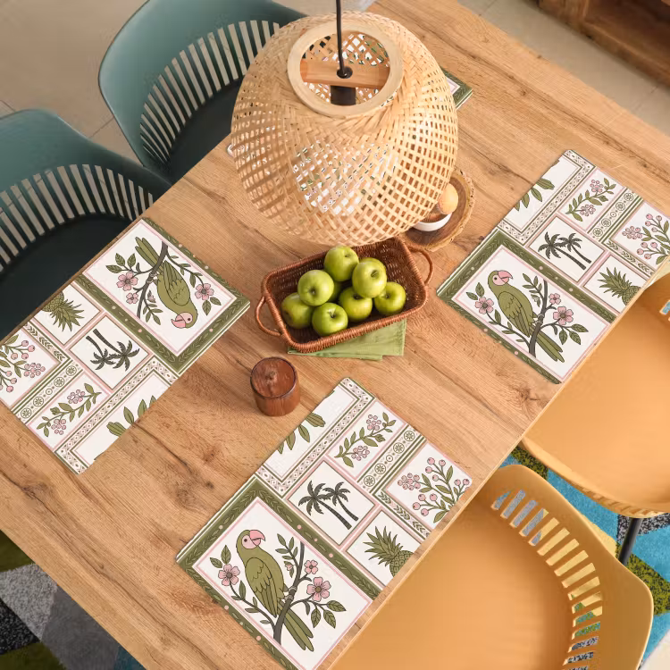 Vogel - Tropisch - Patroon - Decoratief - Groen Placemat vinyl groot -zzsfeer5_Kitchenyeah-website