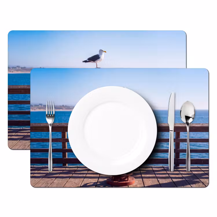 Vogel - Verrekijker - Kust - Zee - Blauw Placemat vinyl groot -zzsfeer2_Kitchenyeah-website