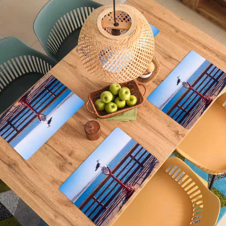 Vogel - Verrekijker - Kust - Zee - Blauw Placemat vinyl groot -zzsfeer5_Kitchenyeah-website