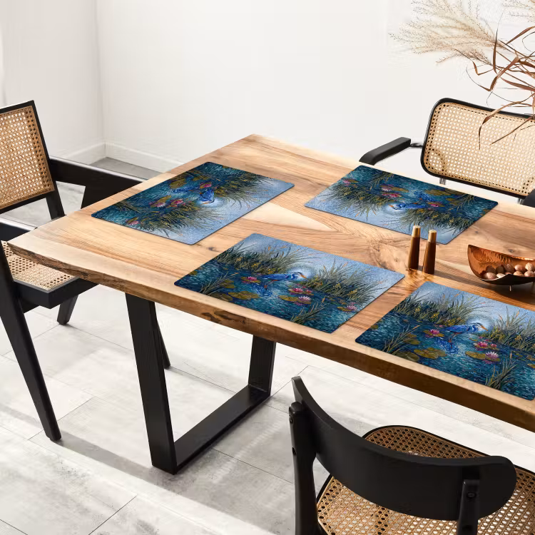 Vogel - Water - Natuur - Abstract - Blauw Placemat vinyl groot -zzsfeer4_Kitchenyeah-website