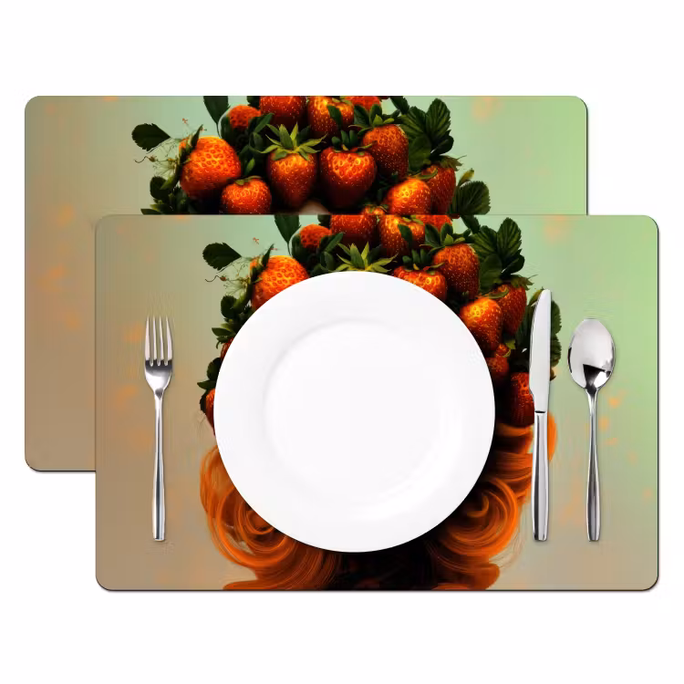 Vrouw - Aardbeien - Kroon Placemat vinyl groot -zzsfeer2_Kitchenyeah-website