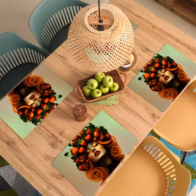 Vrouw - Aardbeien - Kroon Placemat vinyl groot -zzsfeer5_Kitchenyeah-website