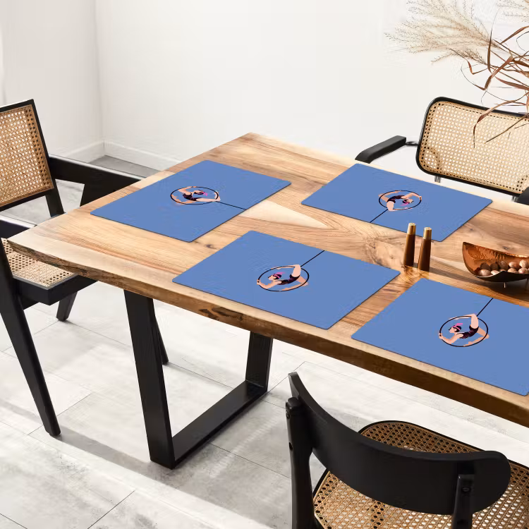 Vrouw - Aerial hoop - Art deco - Illustratie - Blauw Placemat vinyl groot -zzsfeer4_Kitchenyeah-website