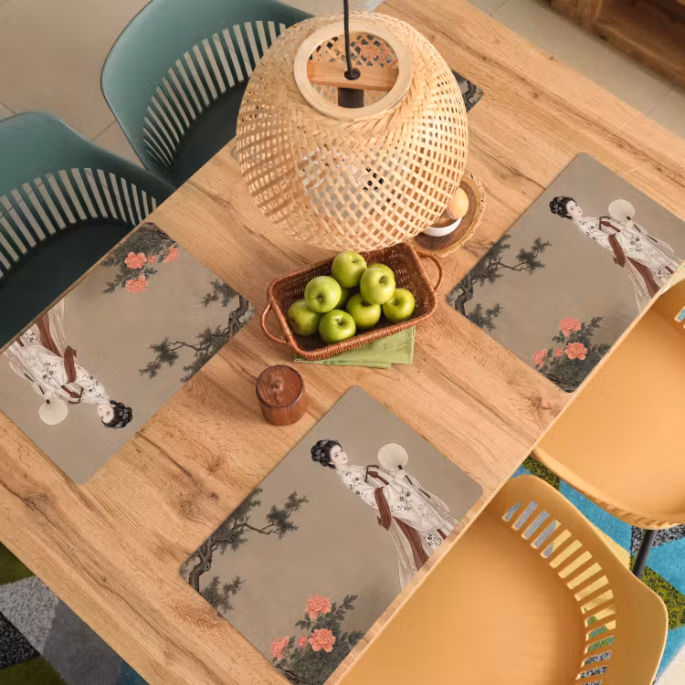 Vrouw - Azië - Kunst - Beige Placemat vinyl groot -zzsfeer5_Kitchenyeah-website