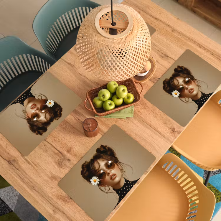 Vrouw - Beige - Bloem - Modern - Portret Placemat vinyl groot -zzsfeer5_Kitchenyeah-website