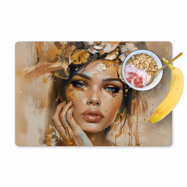 Vrouw - Bloemen - Goud - Portret Placemat vinyl groot -zzzproduct_Kitchenyeah-website