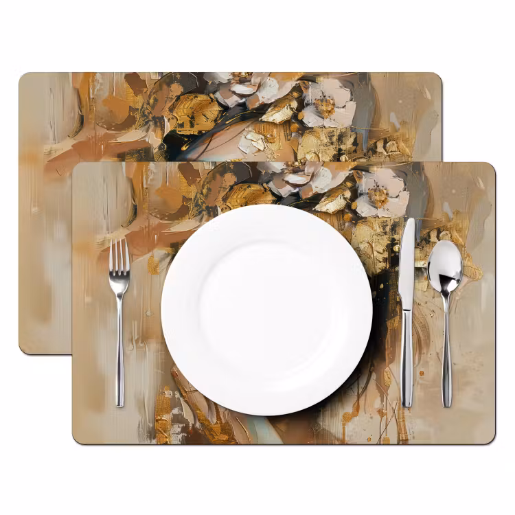 Vrouw - Bloemen - Goud - Portret Placemat vinyl groot -zzsfeer2_Kitchenyeah-website