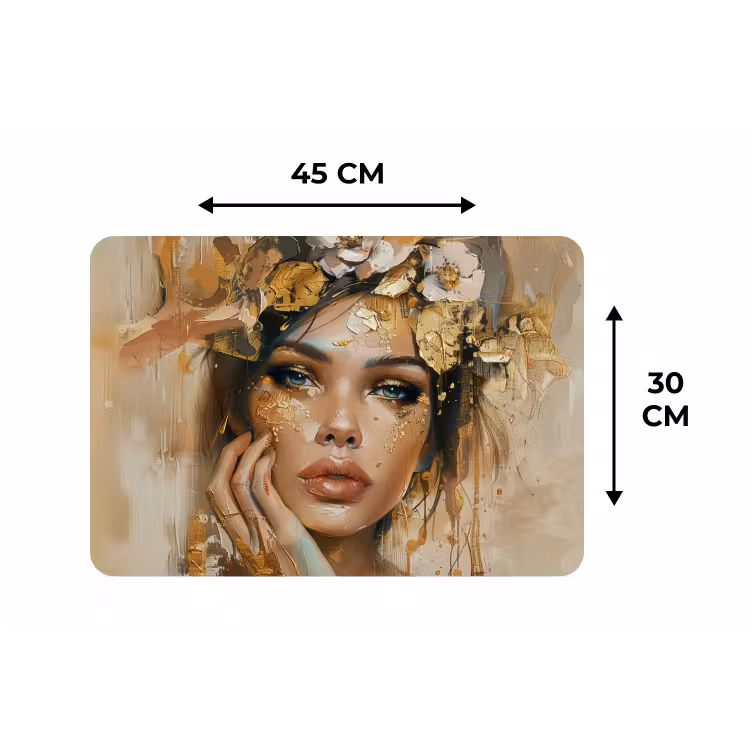 Vrouw - Bloemen - Goud - Portret Placemat vinyl groot -specs