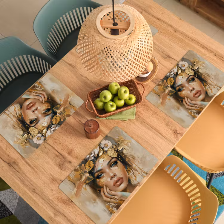 Vrouw - Bloemen - Goud - Portret Placemat vinyl groot -zzsfeer5_Kitchenyeah-website