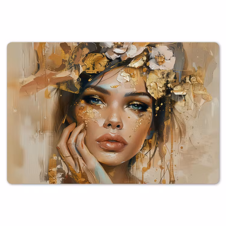 Vrouw - Bloemen - Goud - Portret Placemat vinyl groot -zzsfeer1_Kitchenyeah-website