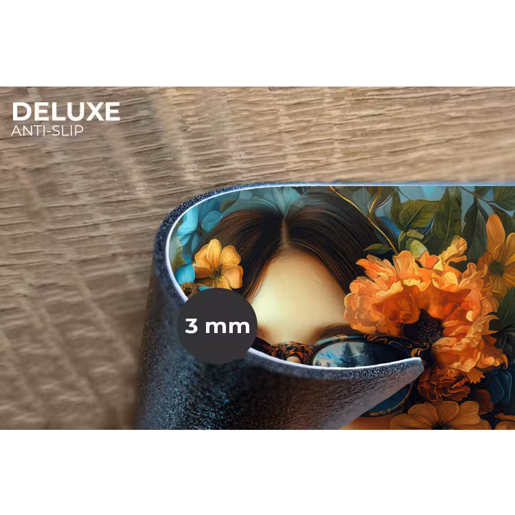 Vrouw - Bloemen - Oranje - Blauw - Modern Placemat vinyl groot -closeup
