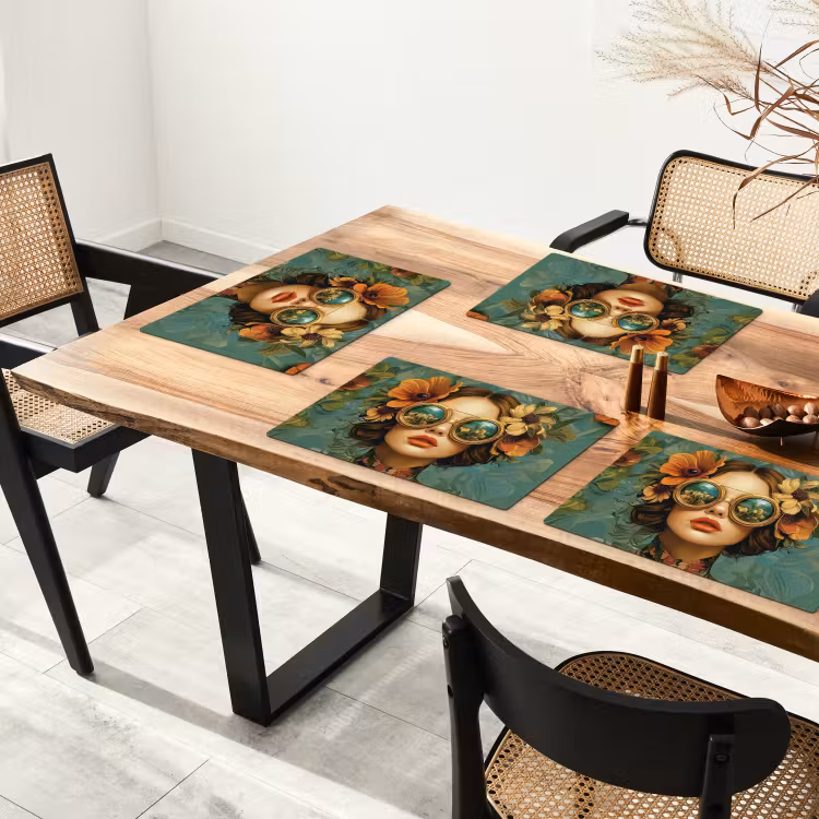 Vrouw - Bloemen - Vlinders - Natuur - Vintage Placemat vinyl groot -zzsfeer4_Kitchenyeah-website