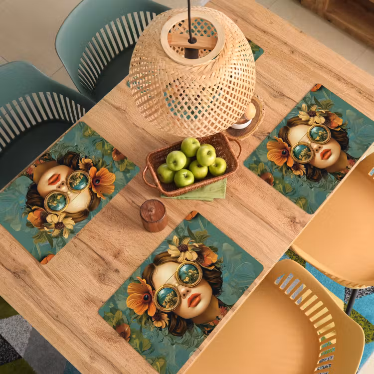 Vrouw - Bloemen - Vlinders - Natuur - Vintage Placemat vinyl groot -zzsfeer5_Kitchenyeah-website