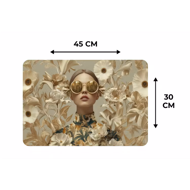 Vrouw - Bloemen - Zonnebril - Wit Placemat vinyl groot -specs