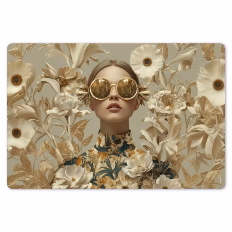 Vrouw - Bloemen - Zonnebril - Wit Placemat vinyl groot -zzsfeer1_Kitchenyeah-website