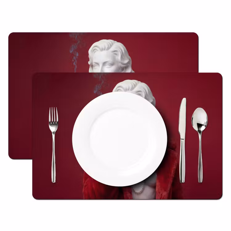 Vrouw - Bontjas - Mode - Klassiek - Rood Placemat vinyl groot -zzsfeer2_Kitchenyeah-website