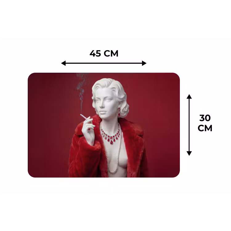 Vrouw - Bontjas - Mode - Klassiek - Rood Placemat vinyl groot -specs