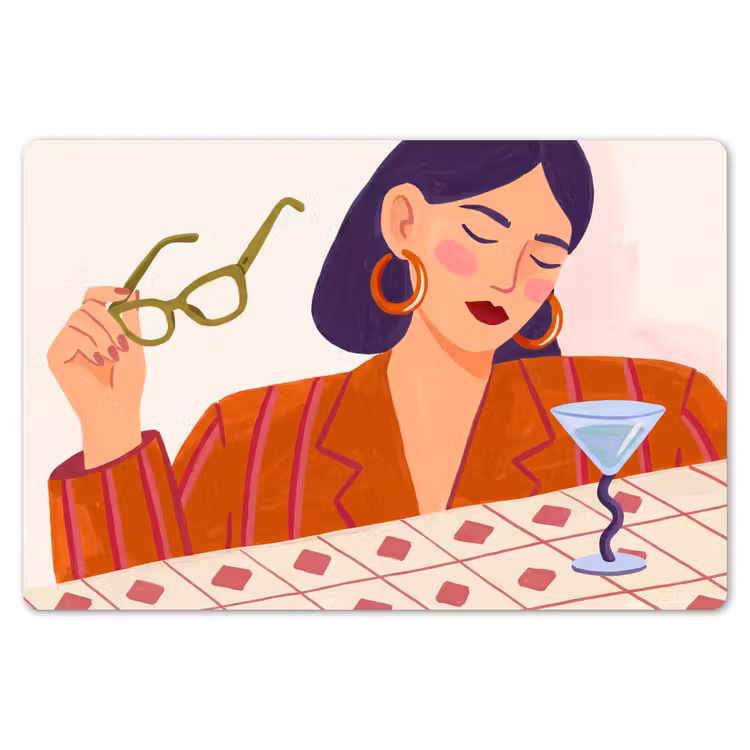 Vrouw - Bril - Cocktail - Illustratie - Modern Placemat vinyl groot -zzsfeer1_Kitchenyeah-website