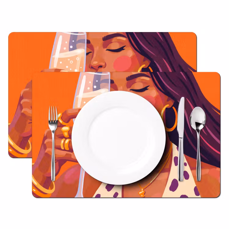 Vrouw - Champagne - Feest - Modern - Oranje Placemat vinyl groot -zzsfeer2_Kitchenyeah-website