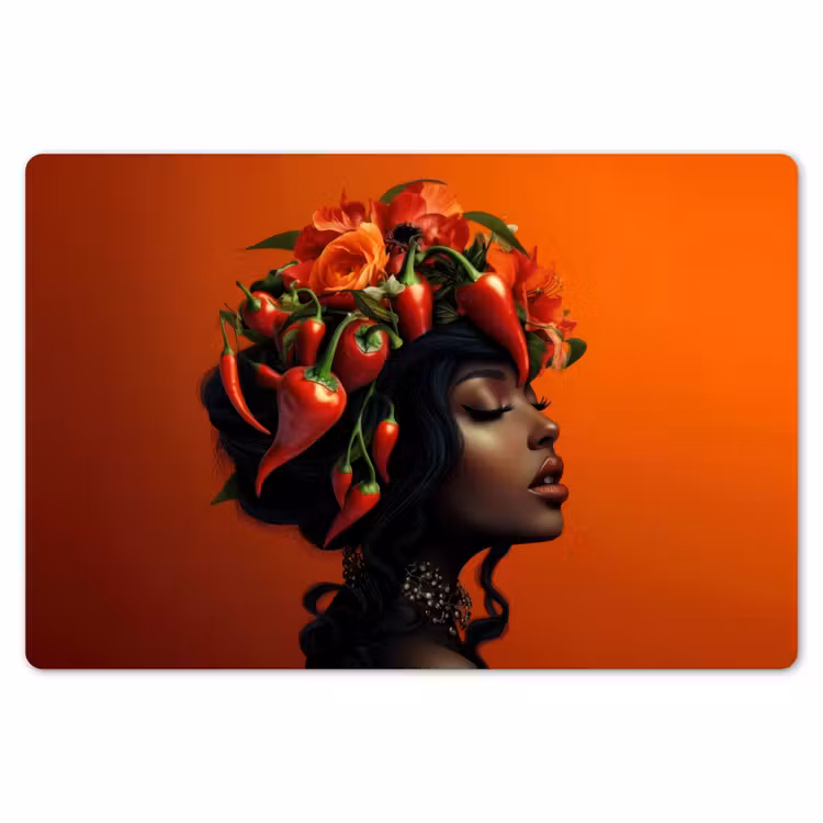 Vrouw - Chilipepers - Pepers - Bloemen Placemat vinyl groot -zzsfeer1_Kitchenyeah-website