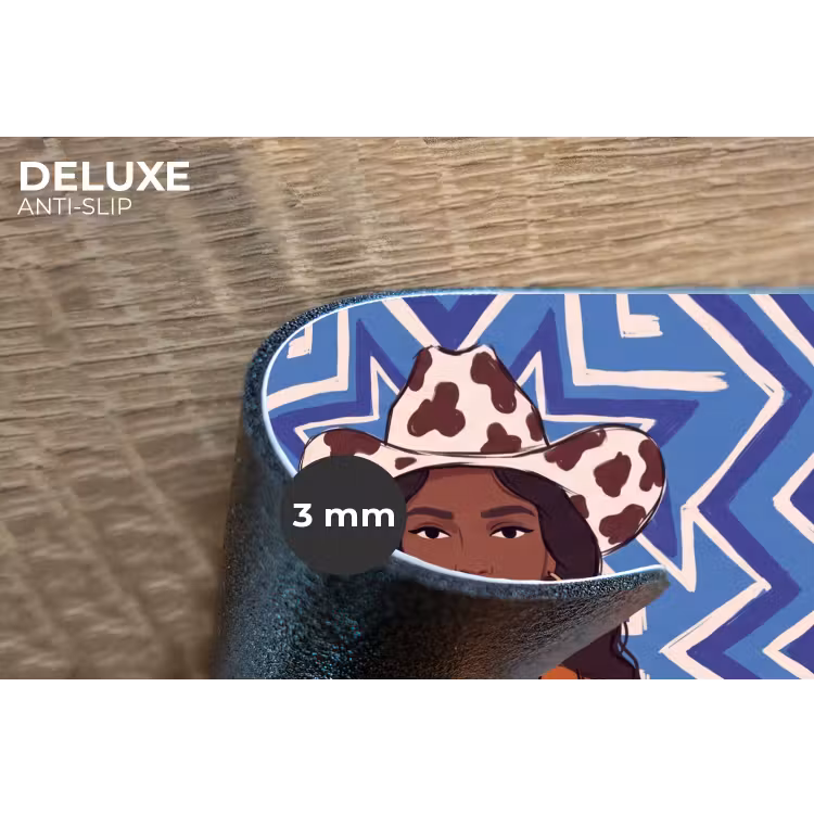 Vrouw - Cowboyhoed - Portret - Modern - Blauw Placemat vinyl groot -closeup