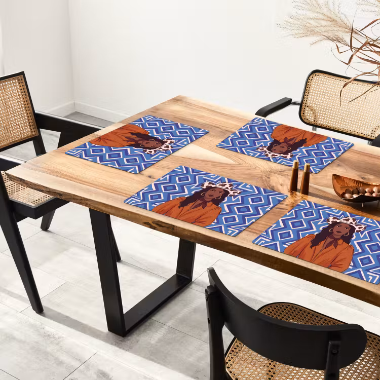 Vrouw - Cowboyhoed - Portret - Modern - Blauw Placemat vinyl groot -zzsfeer4_Kitchenyeah-website